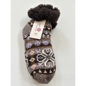 Secret Treasures Women's KNITTED Brown Low Cut Slipper Socks Faux Fur Size 4-10
